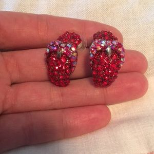 Handcrafted red rhinestone earrings